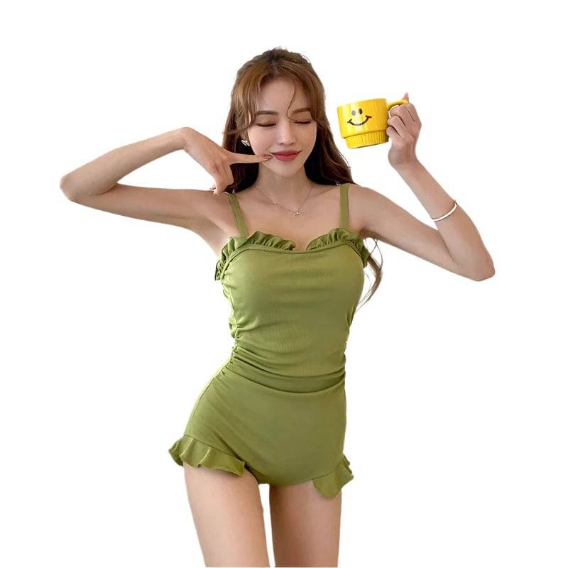 2022 New Korean Sexy Push Up One Piece Swimsuit Dress Monokini Cut Out Swimwear Women Swim Bathing Cute Swimming Suit