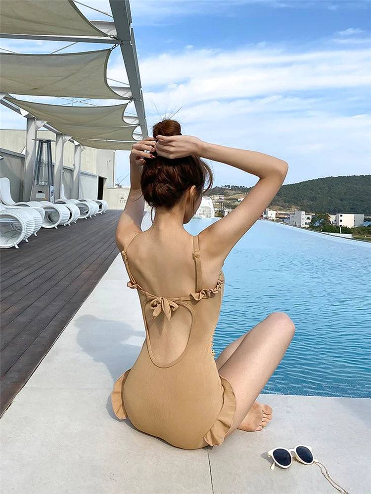 
                  
                    2022 New Korean Sexy Push Up One Piece Swimsuit Dress Monokini Cut Out Swimwear Women Swim Bathing Cute Swimming Suit
                  
                