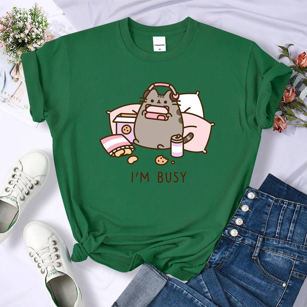 
                  
                    Sorry I'm Busy Cat Playing Games With Headphones T Shirt Female New Oversized T-shirts New Street Tops Hot Sale Summer Women Tee
                  
                