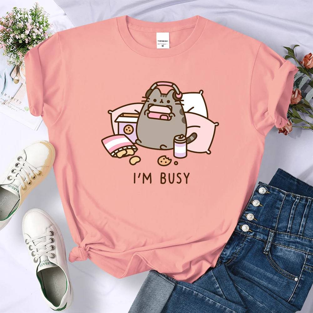 
                  
                    Sorry I'm Busy Cat Playing Games With Headphones T Shirt Female New Oversized T-shirts New Street Tops Hot Sale Summer Women Tee
                  
                