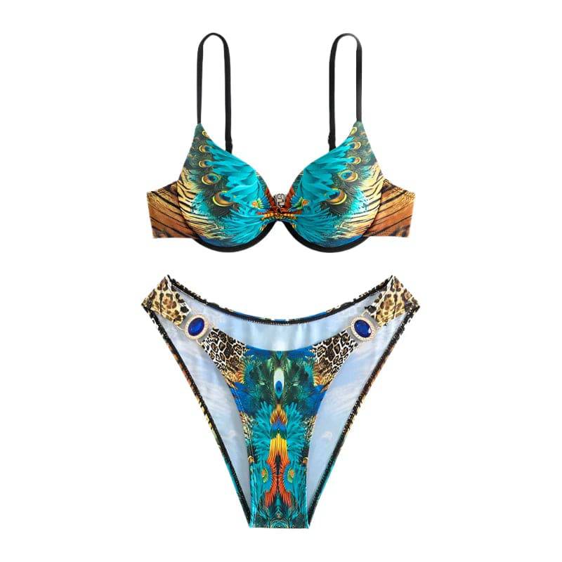 XS-XXL sexy peacock leopard print high waist push up bikini set two pieces swimsuit beachwear bathing suit swimwear biquini