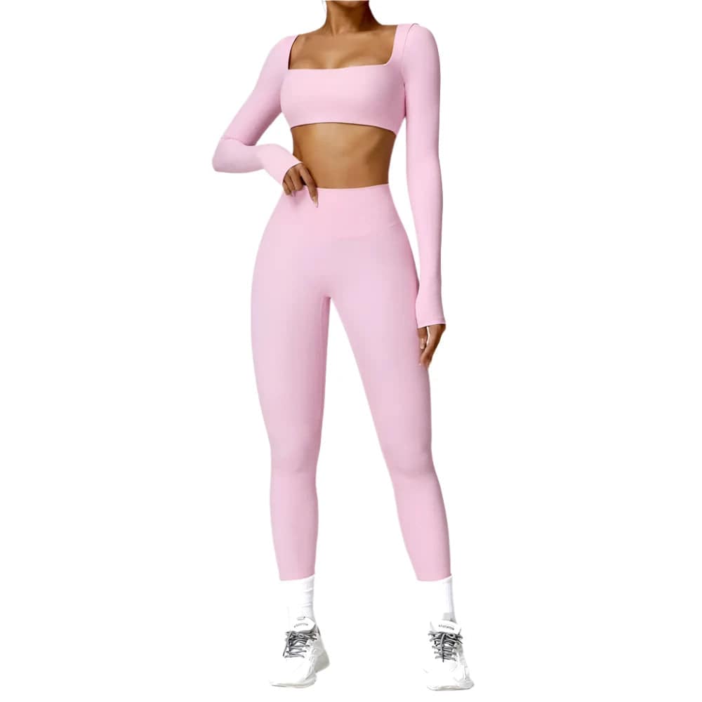 Women Tracksuit Yoga Set 2PCS Sportswear Workout Clothes Athletic Wear Gym Legging Fitness Bra Crop Top Long Sleeve Sports Suits