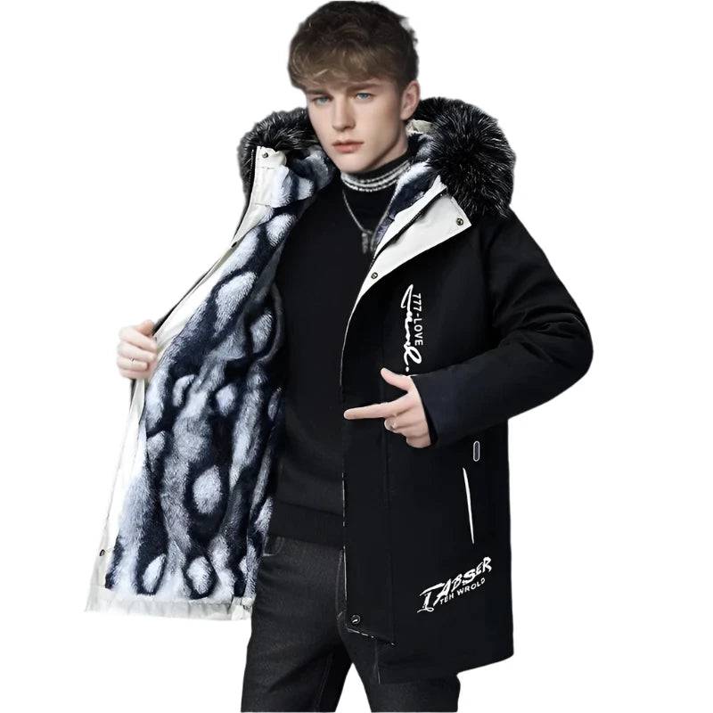 DIMUSI Winter Men's Long Jacket Fashion Male Thermal Parkas Coats Casual Men Classic Fur Collar Warm Padded Jackets Clothing