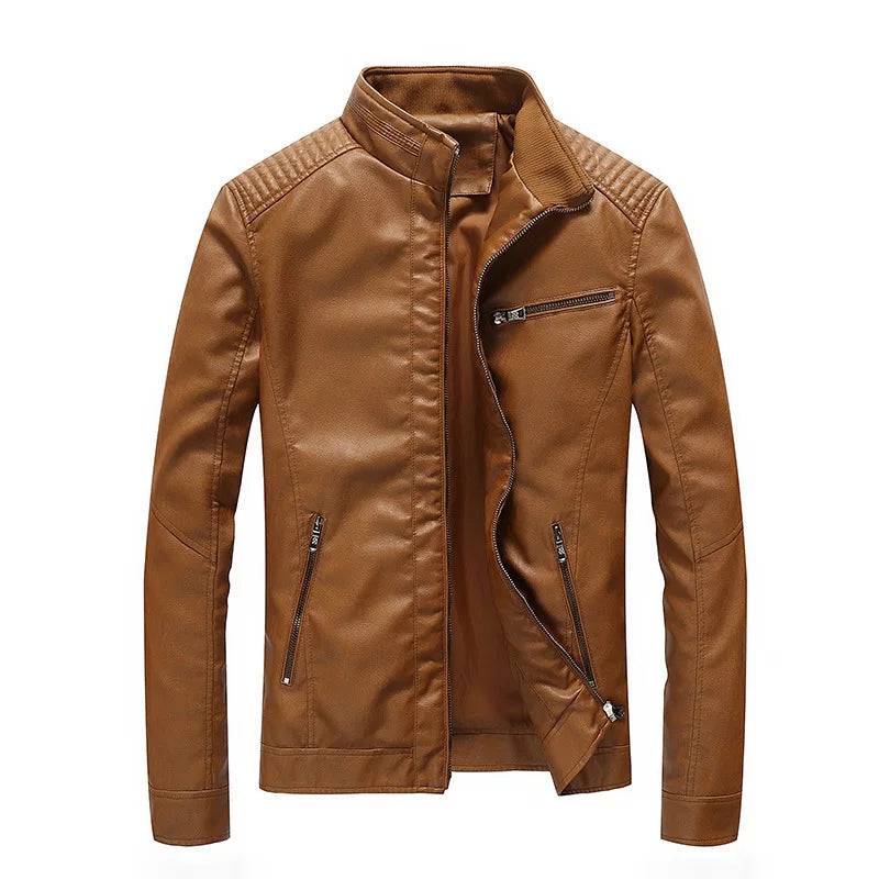 Spring Autumn Men's PU Leather Jacket Stylish Men Stand Collar Business Leather Coats Men Outdoor Windbreaker Jackets Clothing