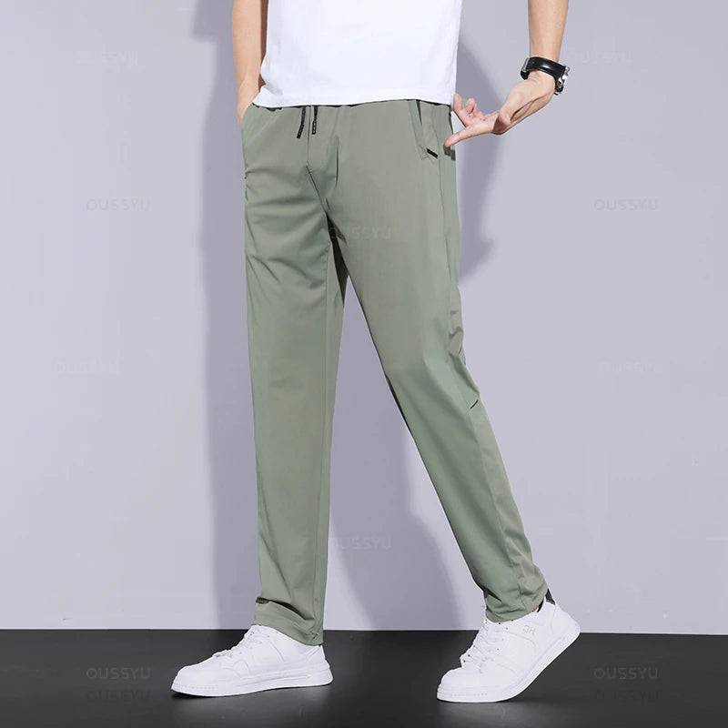 
                  
                    2024 Summer Men's Casual Pants Thin Soft Sports Zip Pocket Korea Grey Black Elasticity Lace-up Waist Jogging Work Trousers Male
                  
                