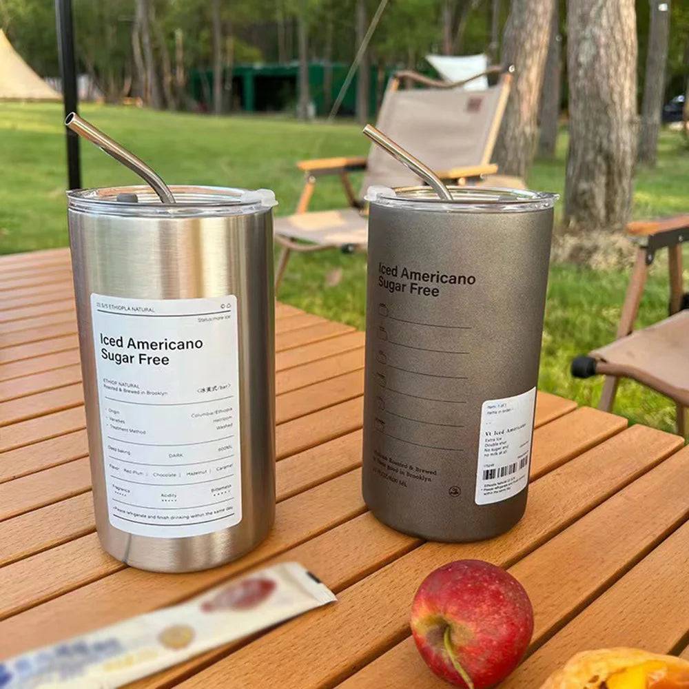 
                  
                    360ml/600ml Ice Coffee Cup Stainless Steel Thermal Water Bottle with Straw Ice American Coffee Mug Double-layer Vacuum Flask Cup
                  
                