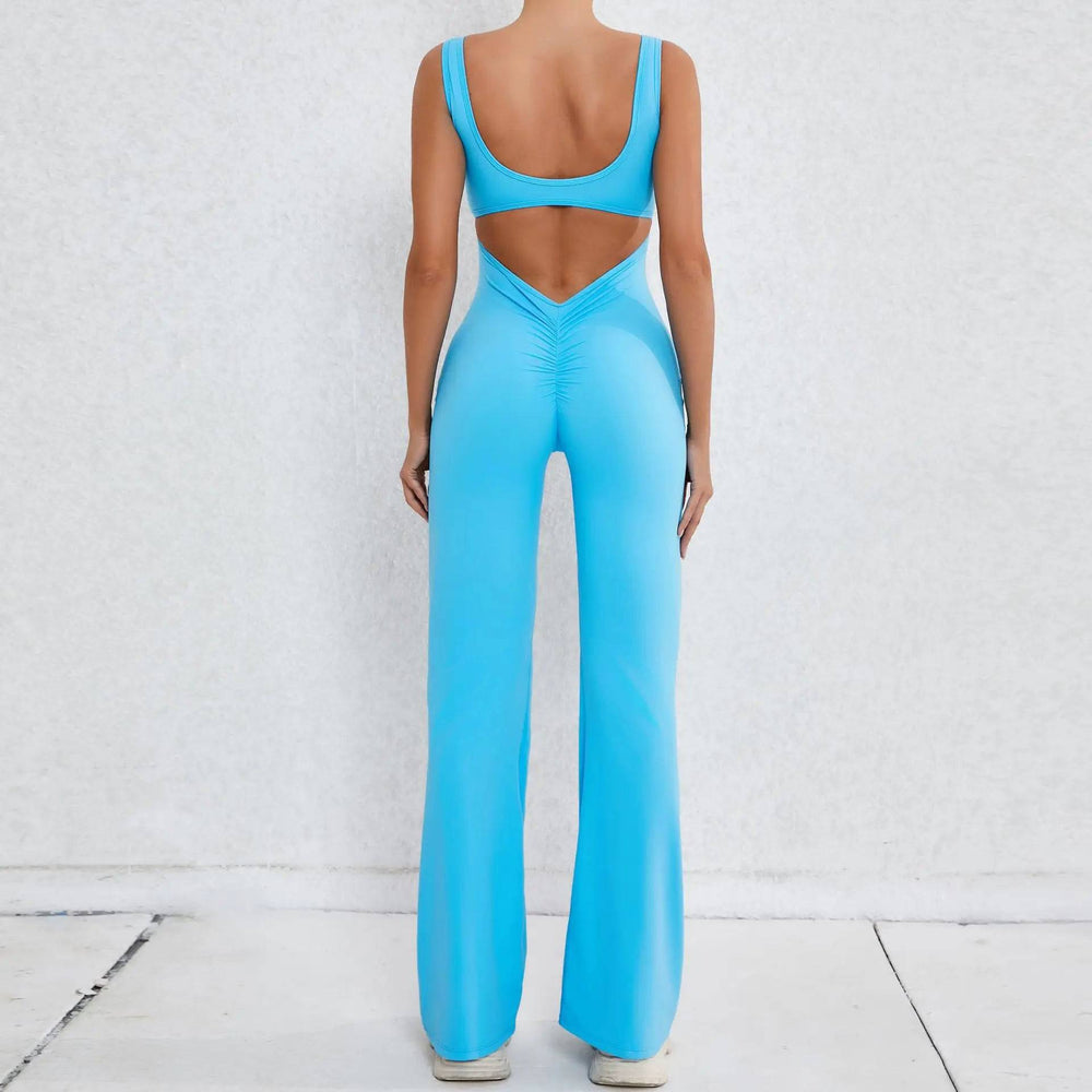 
                  
                    2024 S-XL Pad Women Gym Yoga Set Sports Rompers Deep V Back Fitness Workout Pant Flare Leggings One Piece Jumpsuit Active Wear
                  
                