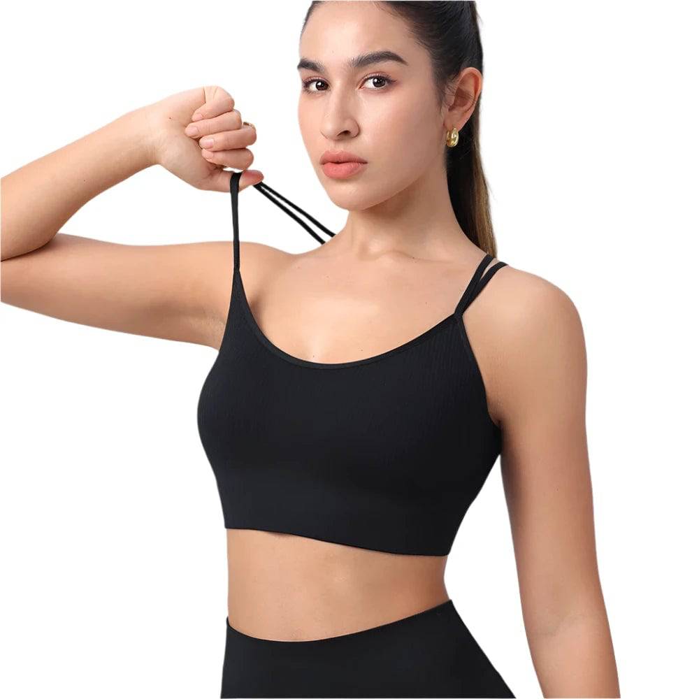 Strappy Tank Yoga Sports Vest With Chest Pad Ribbed High Elastic Women Sports Yoga Bras