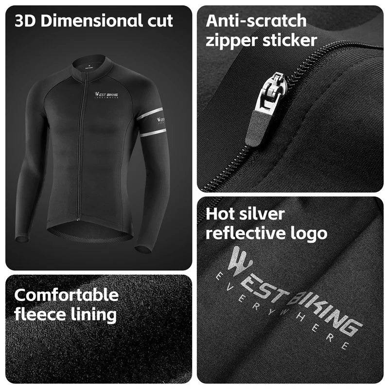 
                  
                    WEST BIKING Winter Men's Cycling Jersey Sets Fleece Thermal Cycling Clothing Reflective Sportwear Mountain Bike Jacket Pant Suit
                  
                