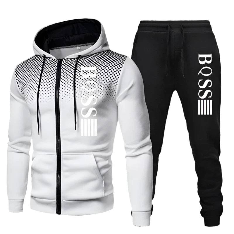 Mens Tracksuits Casual Sweatpants Printing Zipper Hooded Sweatshirt   fashion Versatile Coat Outdoors Jogging Sports Clothing