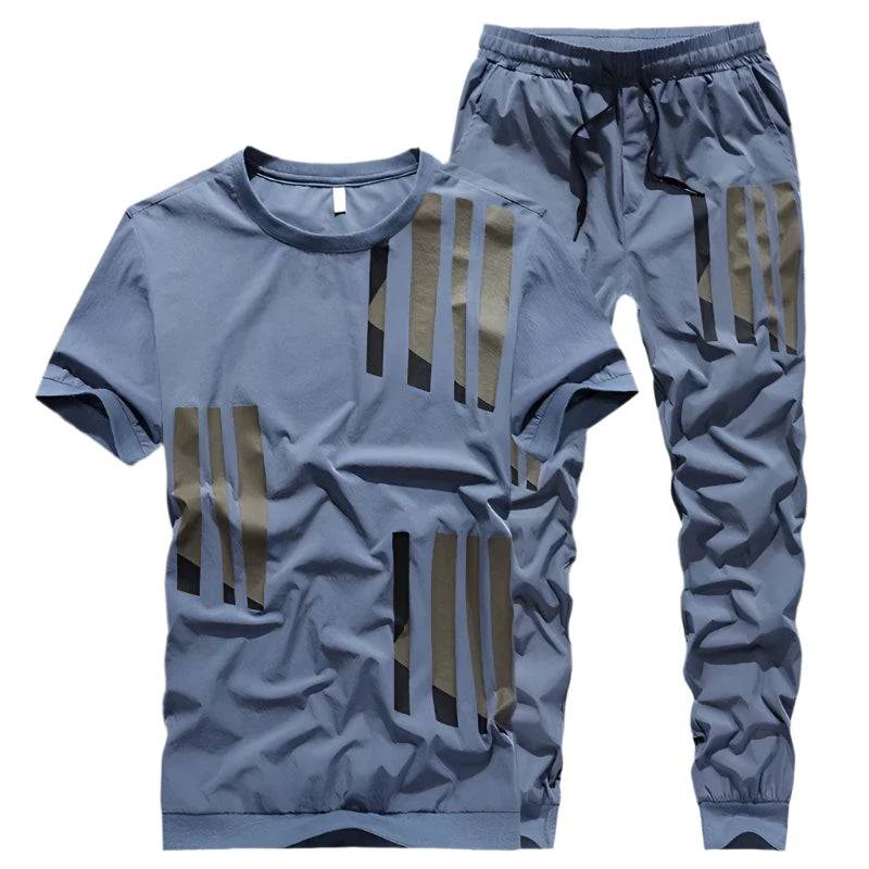 Men's Top Pants Sets Fashion Sports Suits Kpop Sweatpants Xl Clothing Cool No Logo Man T Shirt Polyester Slim Fit Chic Tracksuit