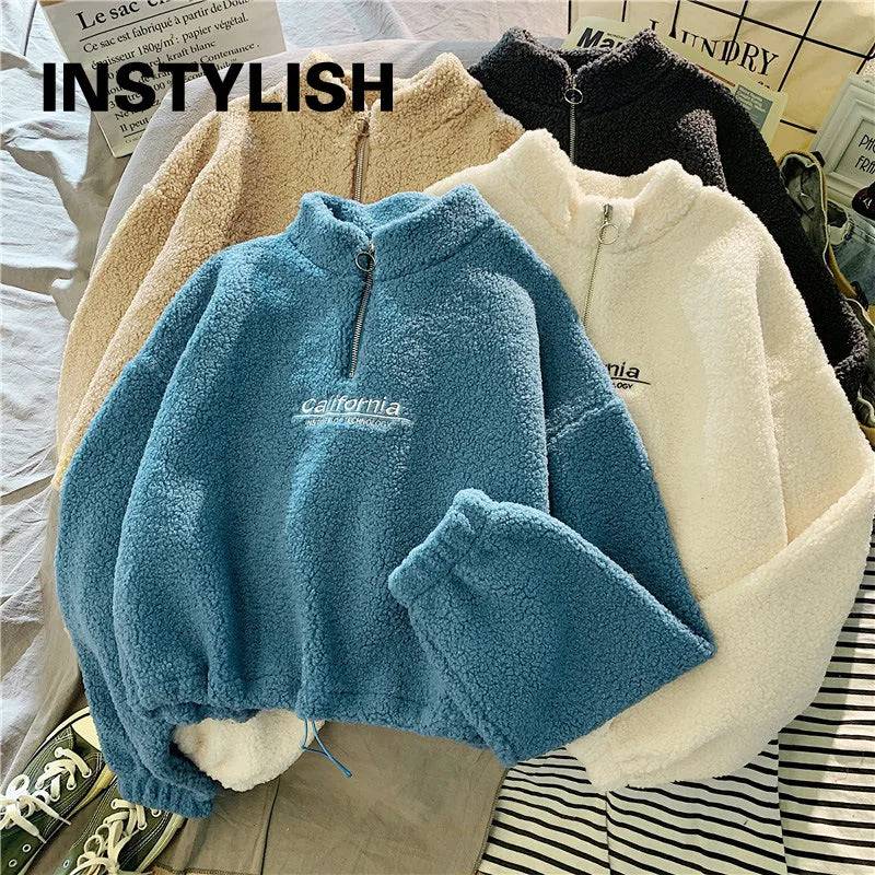 
                  
                    Women Stand Neck Fleece Cropped Hoodies Autumn Letter Embroidery Long Sleeve Drawstring Sweatshirt Elegant Plush Velvet Tops
                  
                