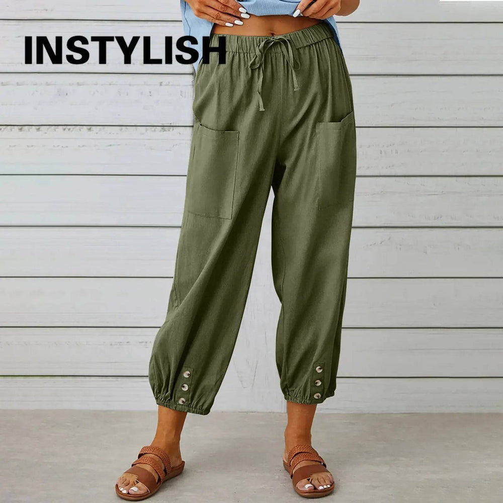 
                  
                    Women Cotton Linen Pants 2023 Autumn Solid Color Elastic Waist Loose Straight Trousers Female Harajuku High Waist Wide Leg Pants
                  
                