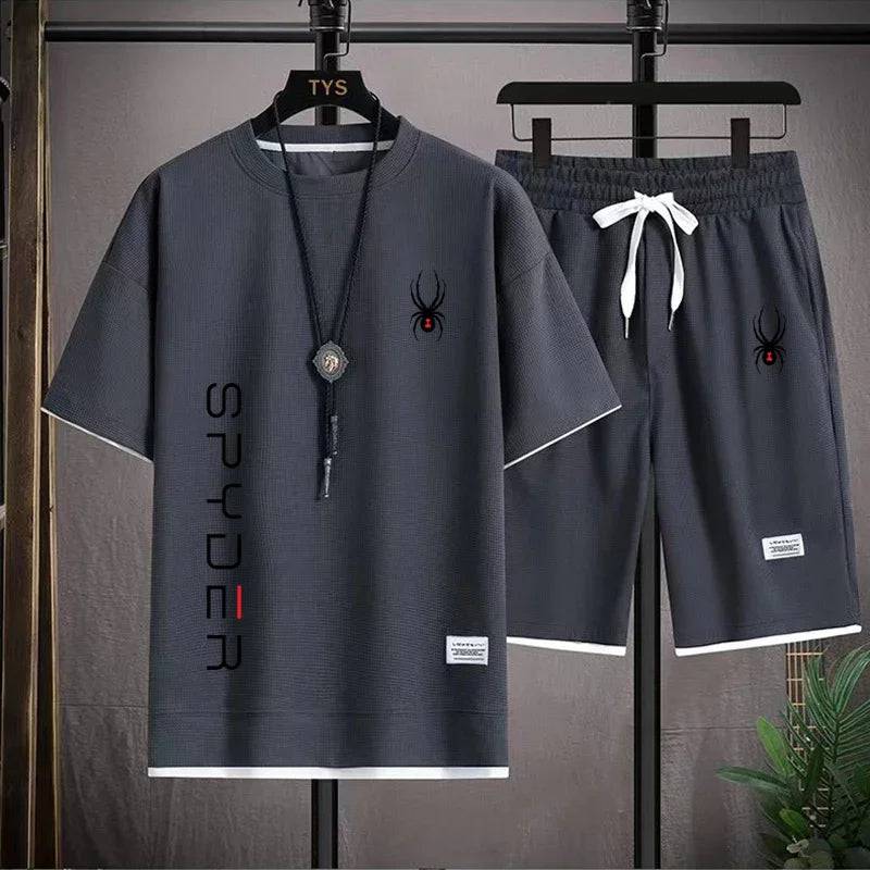 
                  
                    Korean Men's Tracksuit Short Sleeve T-shirts And Sports Summer Casual Outfits Joggers Sets Two Piece Suit Spider
                  
                