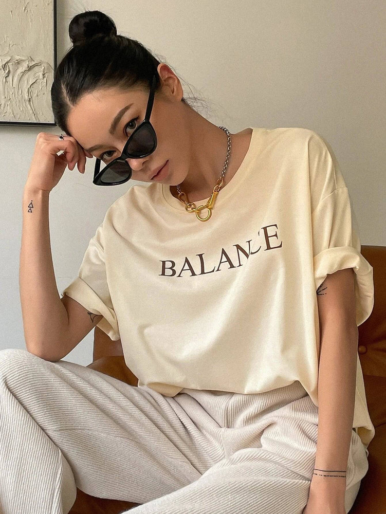 
                  
                    Balance Letter Printed Casual T-Shirts Women Summer Loose Oversize Short Sleeve Fashion Street Tshirt 100% Cotton Tee Clothing
                  
                