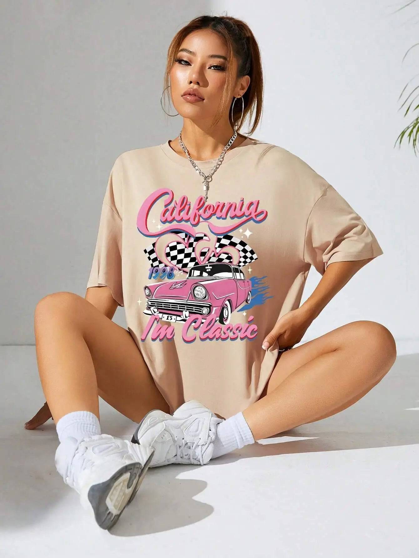 
                  
                    Graphic & Letter Print Crew Neck T Shirt Women Street Casual T-Shirt Hip Hop Clothing Cotton Plus Size Short Sleeve
                  
                