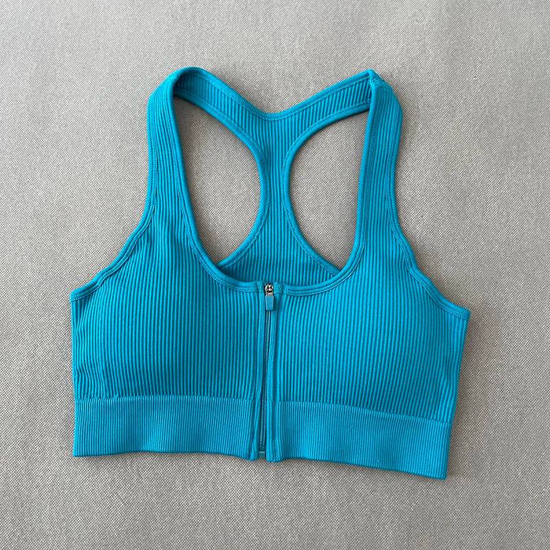 
                  
                    Women's Sports Top Front Zipper Push Up Bra Knitted Fitness Crop Top Sexy Yoga Running Vest Padded Workout Bras Sportswear
                  
                