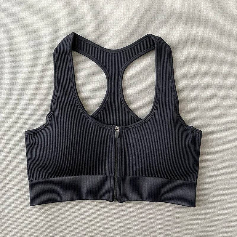 
                  
                    Women's Sports Top Front Zipper Push Up Bra Knitted Fitness Crop Top Sexy Yoga Running Vest Padded Workout Bras Sportswear
                  
                