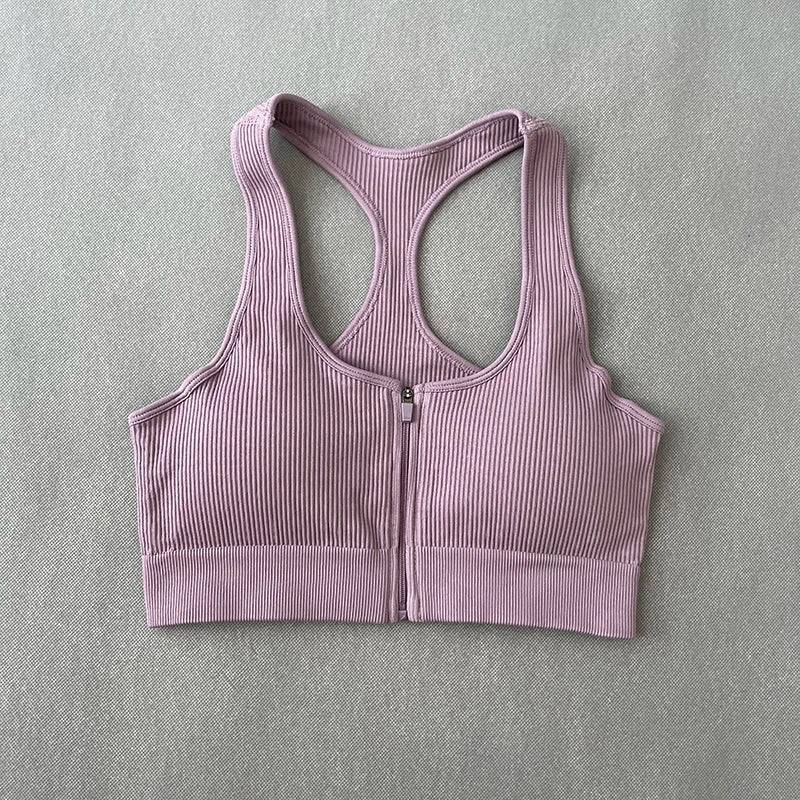 
                  
                    Women's Sports Top Front Zipper Push Up Bra Knitted Fitness Crop Top Sexy Yoga Running Vest Padded Workout Bras Sportswear
                  
                