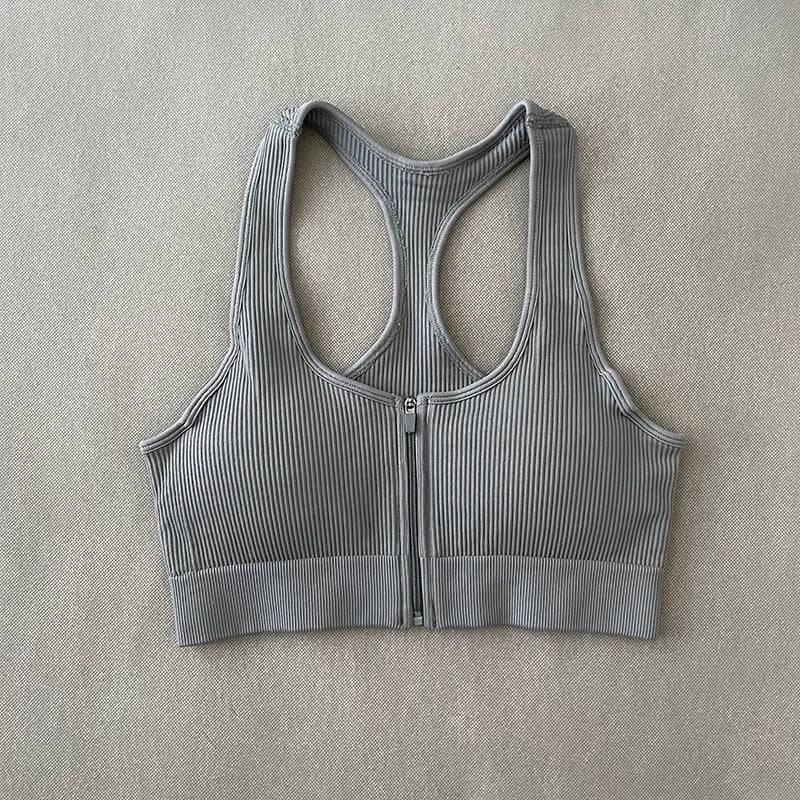 
                  
                    Women's Sports Top Front Zipper Push Up Bra Knitted Fitness Crop Top Sexy Yoga Running Vest Padded Workout Bras Sportswear
                  
                