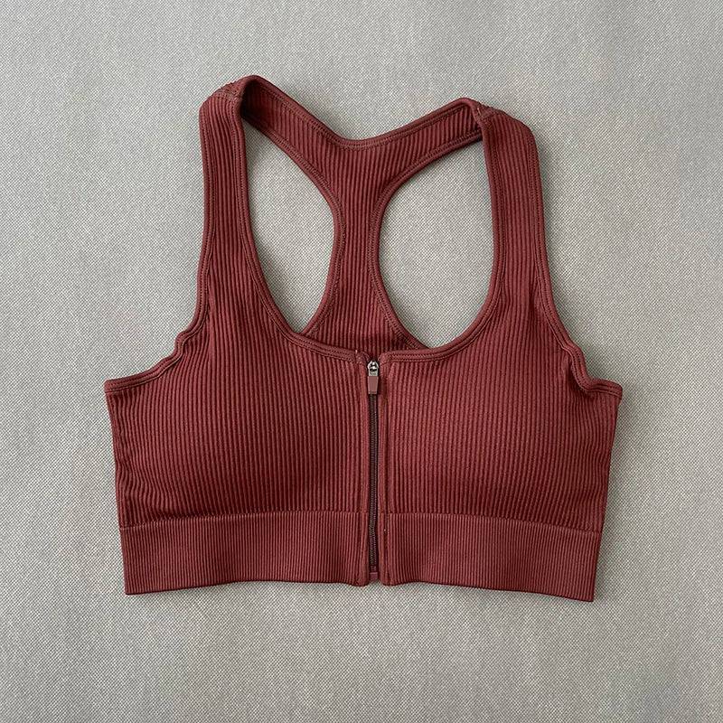 
                  
                    Women's Sports Top Front Zipper Push Up Bra Knitted Fitness Crop Top Sexy Yoga Running Vest Padded Workout Bras Sportswear
                  
                