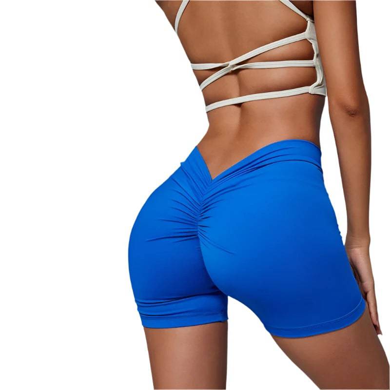 Seamless Women Yoga Shorts Deep V Back Waist Gym Shorts Workout Running Short For Women