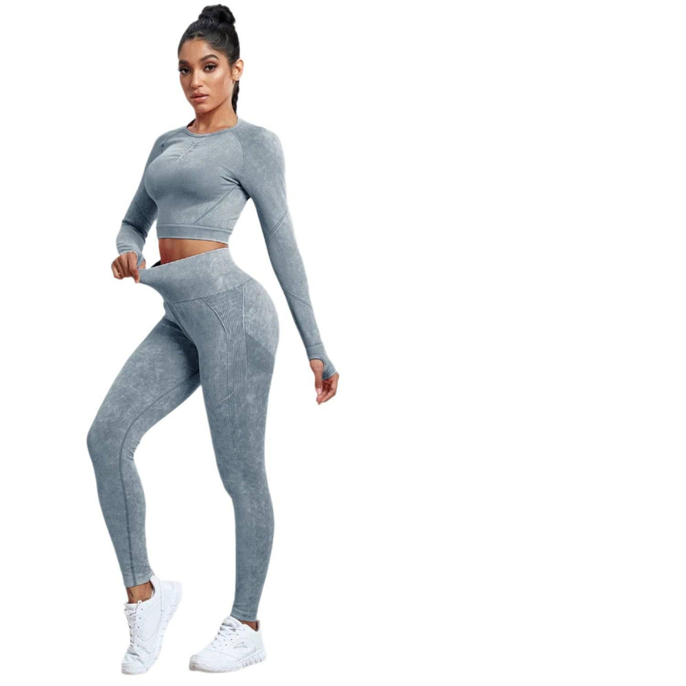 NORMOV 2Pcs Gym Women Sets Seamless Yoga Set High Waist Gym Sportwear Push Up Sport Workout Sets Fitness Long Sleeve Gym Suit