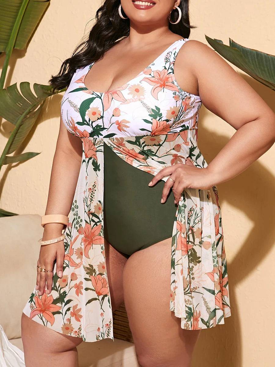 
                  
                    Large Size Plant Print Ruffle Hem One Piece Swimsuit Plus Swimwear Female Bathers Bathing Swimming Suit Summer Beachwear
                  
                