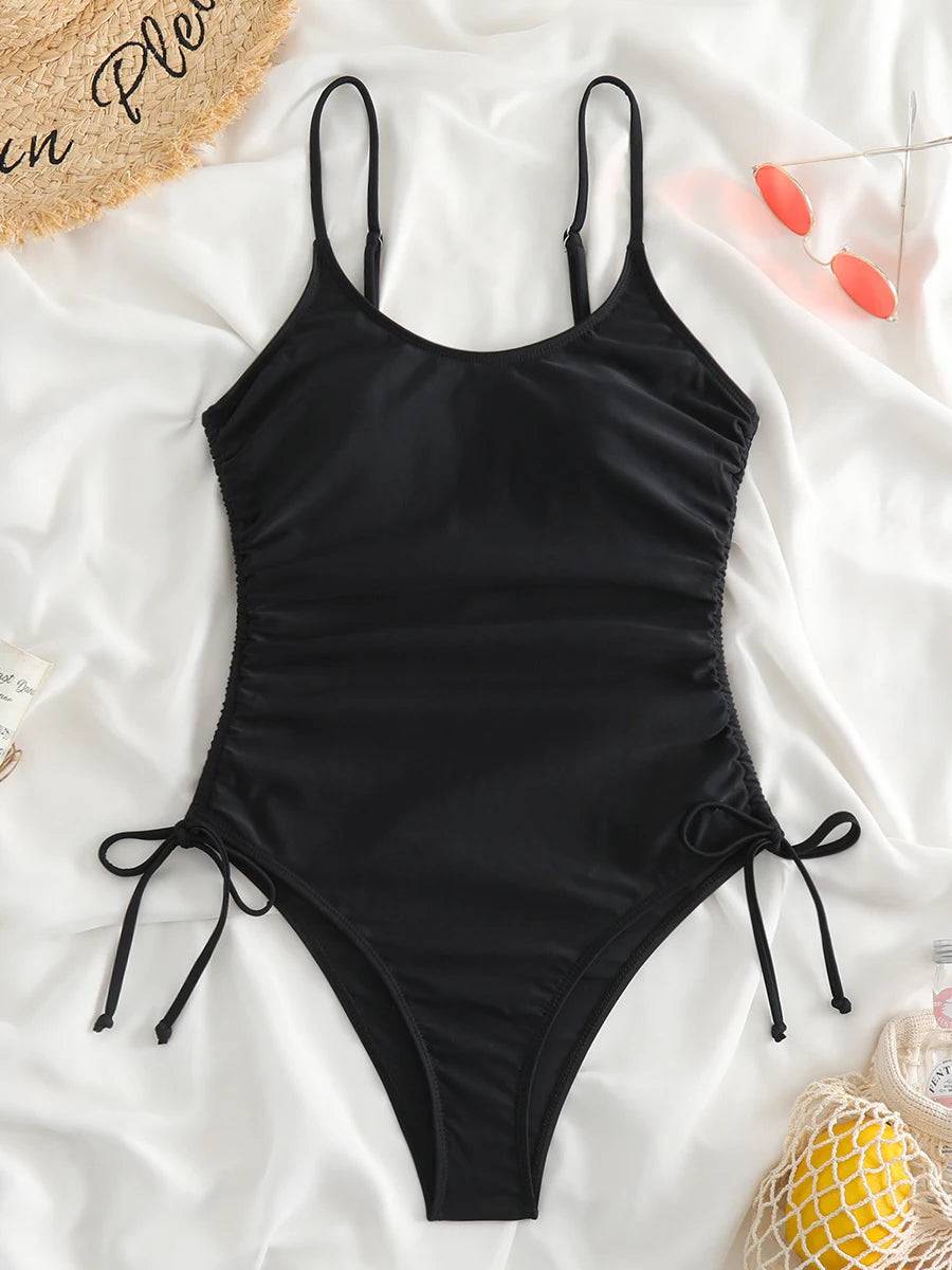 
                  
                    2023 Drawstring Swimwear Women One Piece Swimsuit Solid Plus Bathers Bathing Swim Suit Padded Beachwear Swimming Bodysuit XXL
                  
                