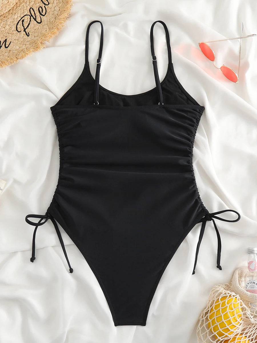 
                  
                    2023 Drawstring Swimwear Women One Piece Swimsuit Solid Plus Bathers Bathing Swim Suit Padded Beachwear Swimming Bodysuit XXL
                  
                