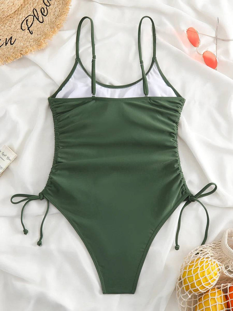 
                  
                    2023 Drawstring Swimwear Women One Piece Swimsuit Solid Plus Bathers Bathing Swim Suit Padded Beachwear Swimming Bodysuit XXL
                  
                