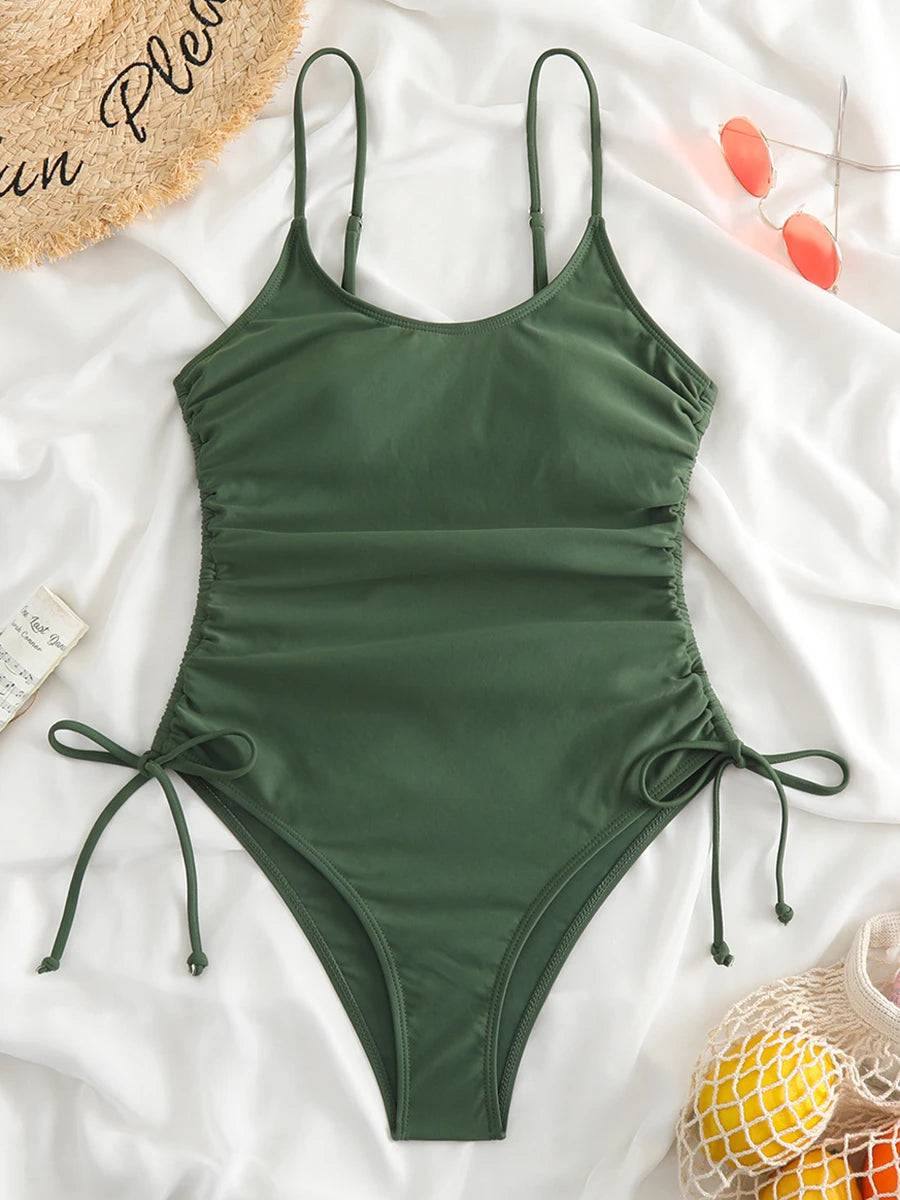 
                  
                    2023 Drawstring Swimwear Women One Piece Swimsuit Solid Plus Bathers Bathing Swim Suit Padded Beachwear Swimming Bodysuit XXL
                  
                