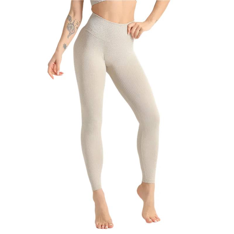 Seamless Women Leggings Push Up Stripe Knit Workout Leggins Casual High Waist Gym Pants Breathable Fitness Femme Tights 5 Colors