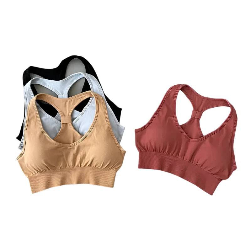 Sports Bra For Women Push Up Strappy Back Crop Tops Solid Wirefree Yoga Bra Top Padded Running Gym Workout Active Wear