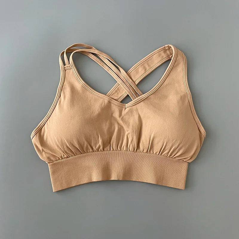 
                  
                    Sports Bra For Women Push Up Strappy Back Crop Tops Solid Wirefree Yoga Bra Top Padded Running Gym Workout Active Wear
                  
                