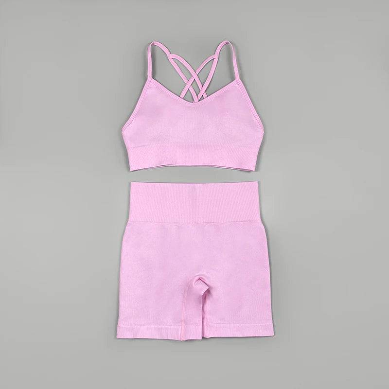 
                  
                    Gym Set Women Sportswear Workout Gym Outfit Multi Strap Sports Bra High Waist Short Sets 2 Pieces Seamless Yoga Set Tracksuit
                  
                