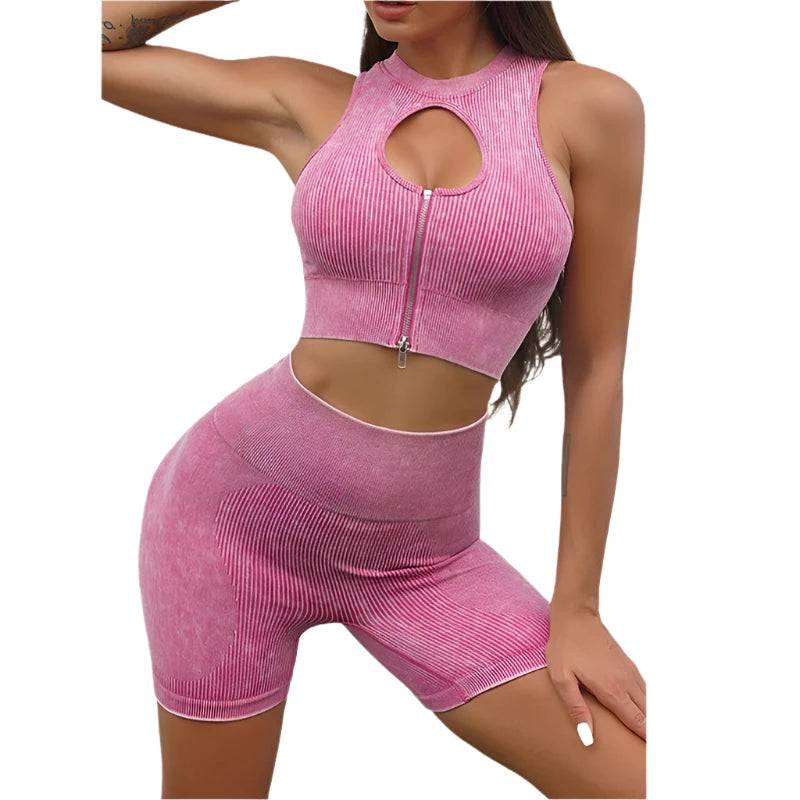 Seamless Ribbed Gym Clothing For Women Yoga Set Sleeveless Crop Top Running Shorts 2Pcs Gym Wear Athletic Workout Outfit