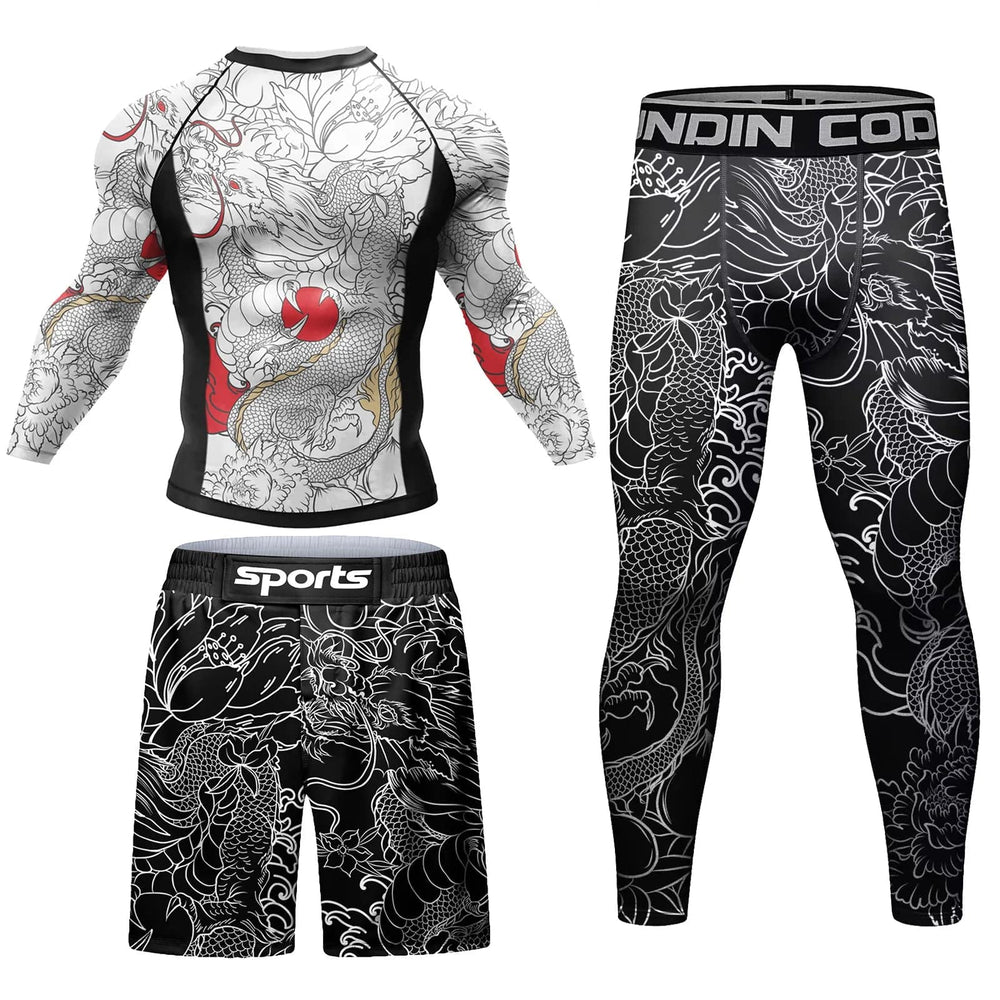 Men Tracksuit MMA No Gi Rashguard Jiu Jitsu T-shirt+Pants Boxing Jerseys Set BJJ Muay Thai Shorts Compression Legging Sportsuit