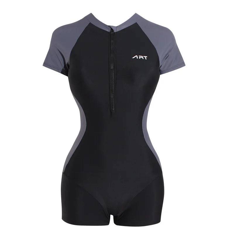 
                  
                    2023 New Short Sleeve Swimsuit Women One Piece Rash Guards Surf Bodysuit Zipper Swimwear Girl Monokini Bath Swimming Wear
                  
                