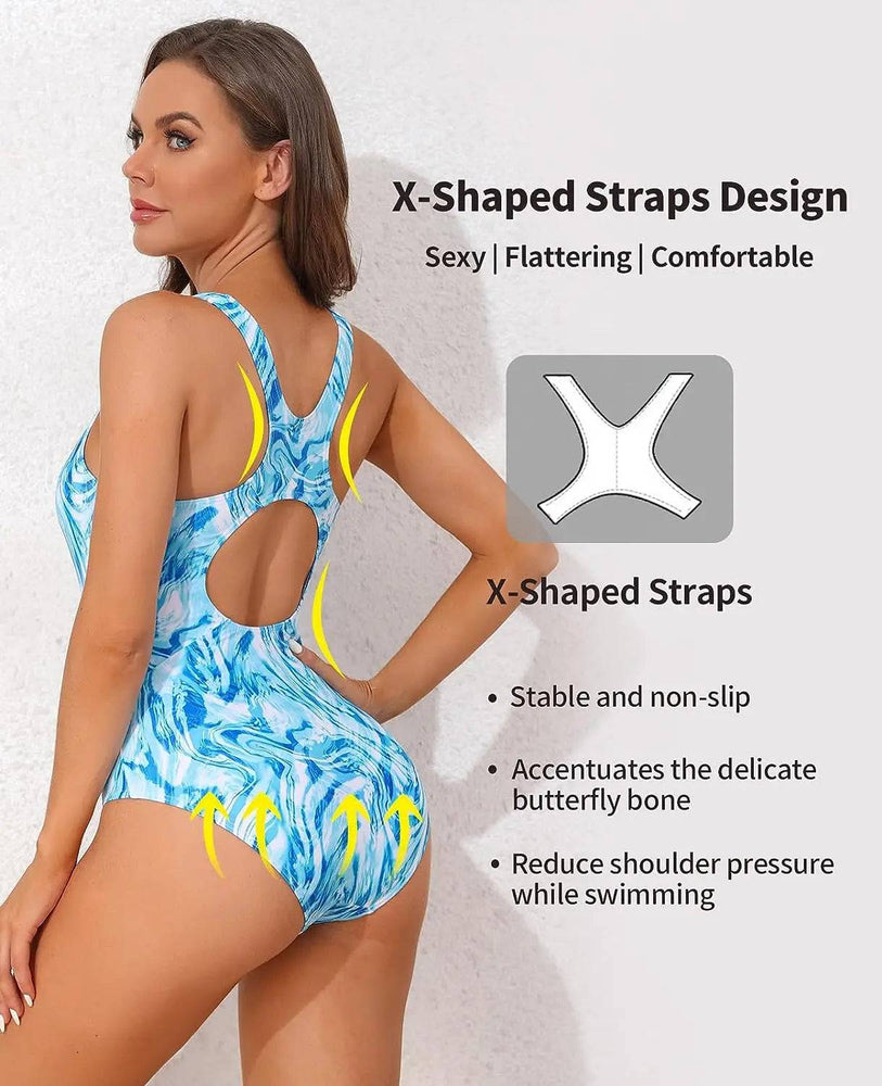 
                  
                    Anfilia Women's One Piece Fashion Sports Swimsuits Tie Dye X-Shaped Straps U-Neck Built In Bra Surfing Bathing Suit Swimwear
                  
                