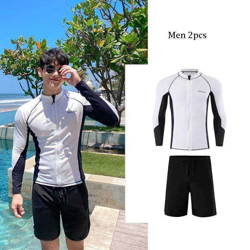 
                  
                    Long Sleeve Rash Guards Swimwear Women 2024 Patchwork Couple Two-Piece Swimsuit Men Surfing Swimming Suit Beach Diving Bath Suit
                  
                