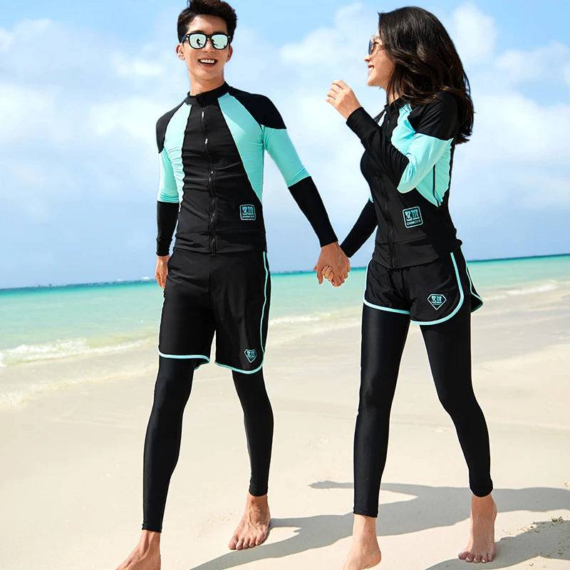 
                  
                    Long Sleeve Rash Guard Women Patchwork 5 Pieces Swimsuit Zipper Swimwear Bathing Suits Surfing Pad Long Pant Couples Men 3 Piece
                  
                