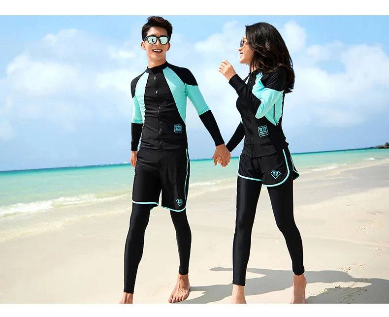 
                  
                    Long Sleeve Rash Guard Women Patchwork 5 Pieces Swimsuit Zipper Swimwear Bathing Suits Surfing Pad Long Pant Couples Men 3 Piece
                  
                