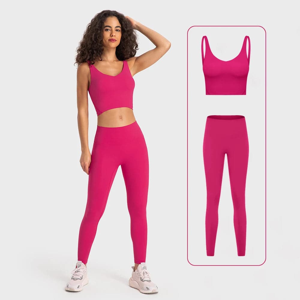 
                  
                    Stretch Nylon Spandex Workout Outfits Women's Tracksuits Gym Clothing 2 Piece Padded Crop Tank Bra High Waist Yoga Leggings Sets
                  
                