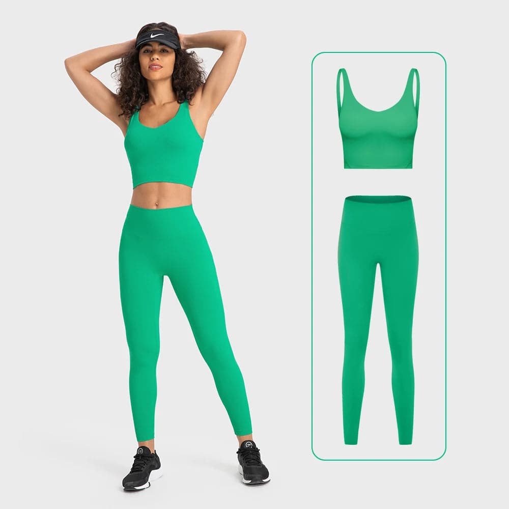 
                  
                    Stretch Nylon Spandex Workout Outfits Women's Tracksuits Gym Clothing 2 Piece Padded Crop Tank Bra High Waist Yoga Leggings Sets
                  
                