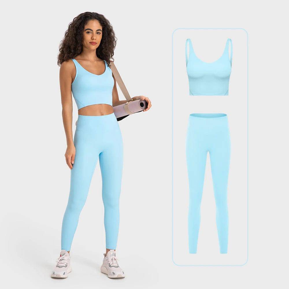 
                  
                    Stretch Nylon Spandex Workout Outfits Women's Tracksuits Gym Clothing 2 Piece Padded Crop Tank Bra High Waist Yoga Leggings Sets
                  
                