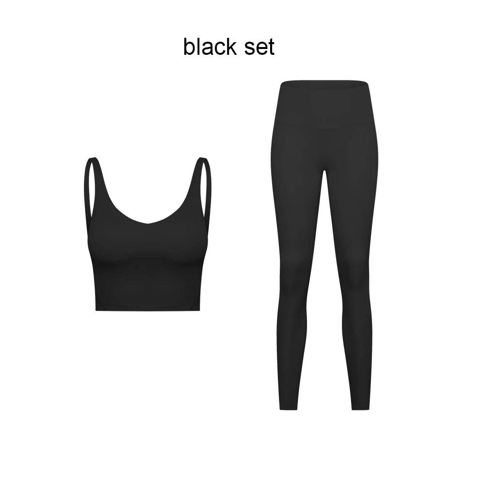 
                  
                    Stretch Nylon Spandex Workout Outfits Women's Tracksuits Gym Clothing 2 Piece Padded Crop Tank Bra High Waist Yoga Leggings Sets
                  
                