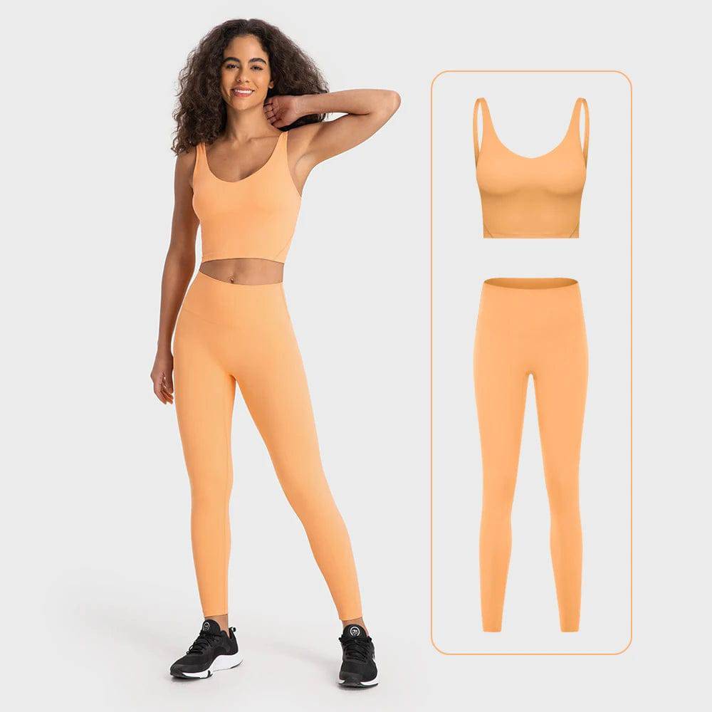 
                  
                    Stretch Nylon Spandex Workout Outfits Women's Tracksuits Gym Clothing 2 Piece Padded Crop Tank Bra High Waist Yoga Leggings Sets
                  
                