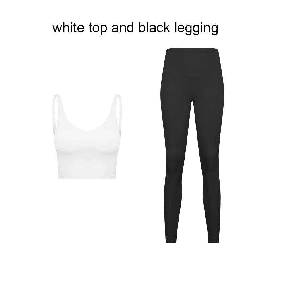 
                  
                    Stretch Nylon Spandex Workout Outfits Women's Tracksuits Gym Clothing 2 Piece Padded Crop Tank Bra High Waist Yoga Leggings Sets
                  
                