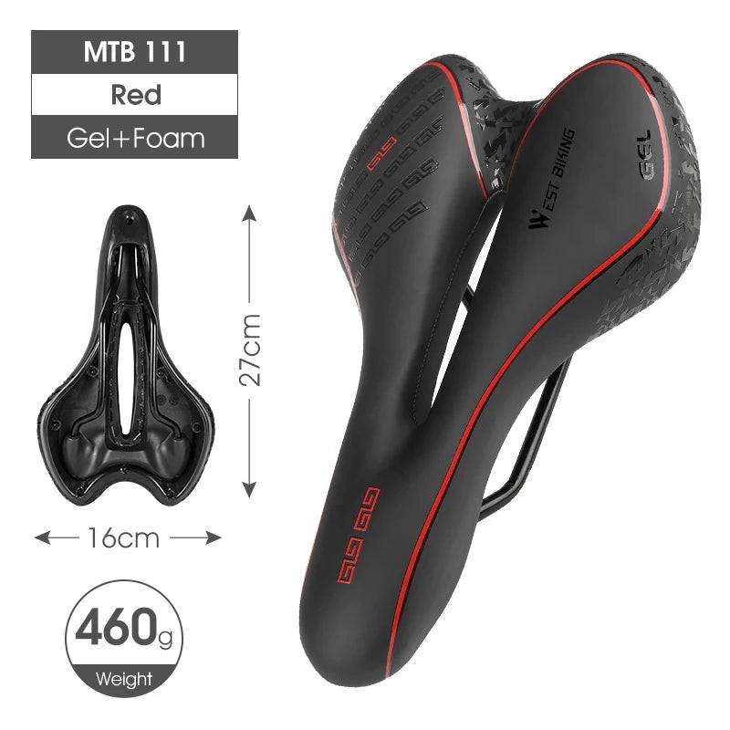 WEST BIKING Comfortable Gel Bicycle Saddle Ergonomic MTB Mountain Road Bike Seat Non-Slip Shock Absorbing Soft Cycling Cushion